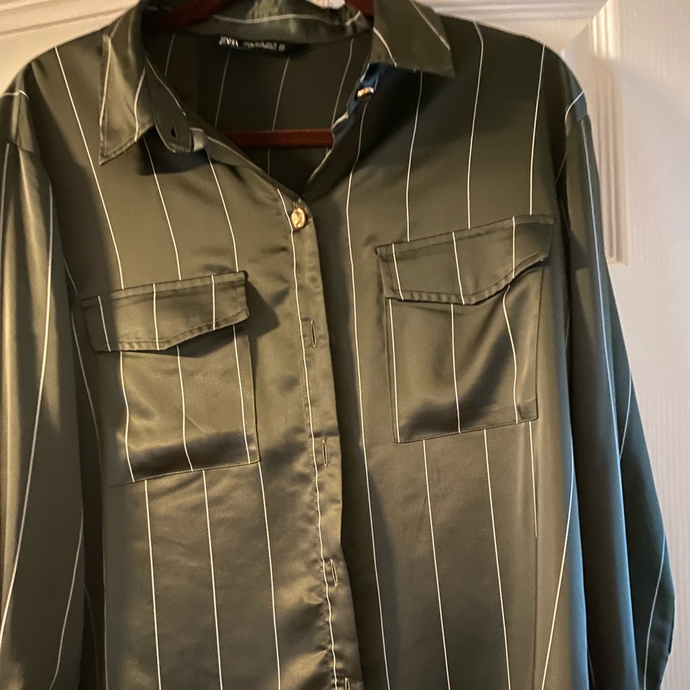 Zara Olive Striped Shirt